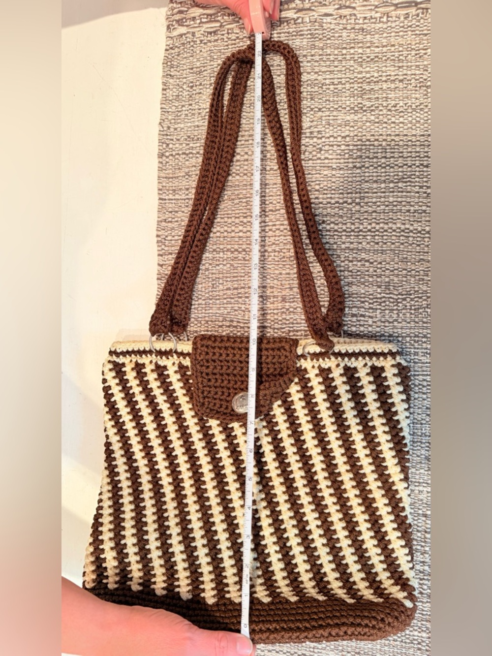 Hand-Crocheted Brown & Cream Tote Bag - Picture 2 of 7